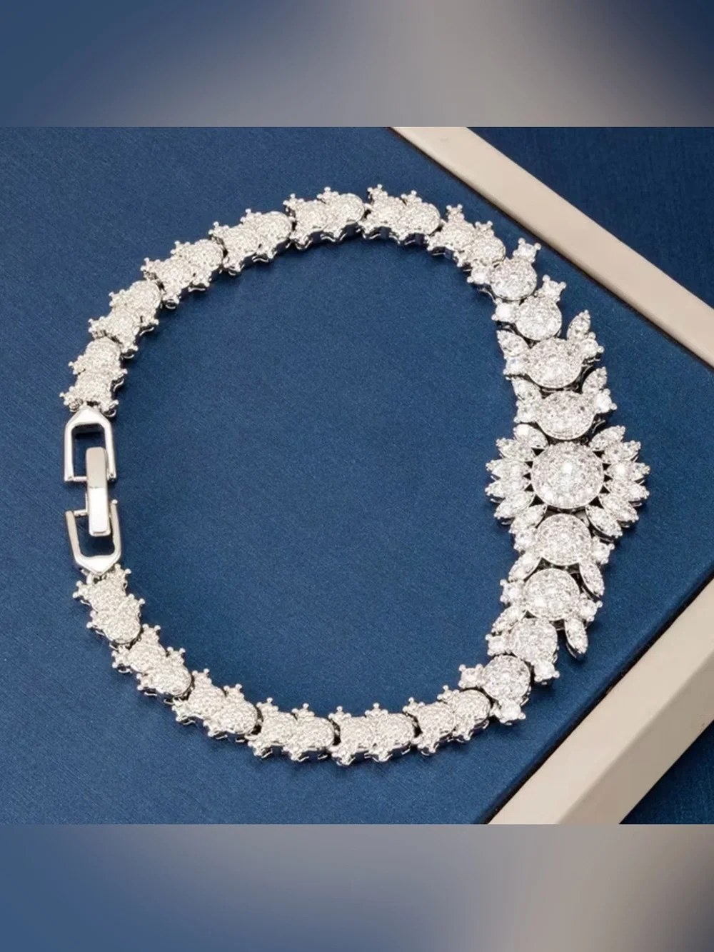 Silver-Tone Cubic Zirconia Sunrise Tennis Bracelet